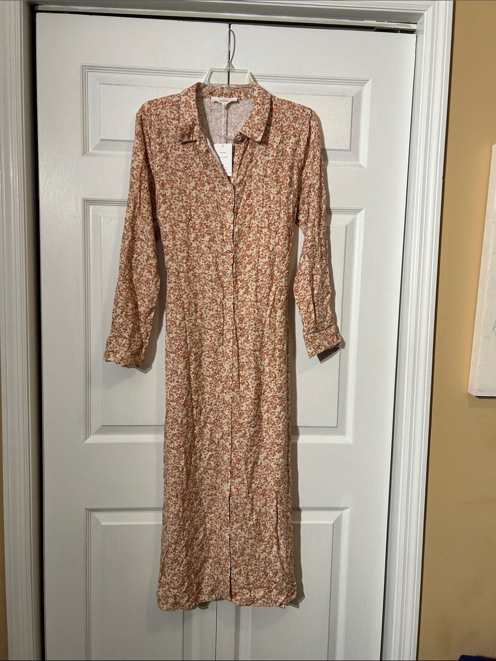 NWT Lucky Brand Mocha Leopard Modest Midi Shirt Dress Size L Large Long Sleeve